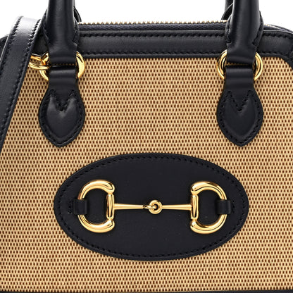 Gucci Vintage Rice Canvas Plutone Calfskin Mini Horsebit 1955 Top Handle Bag Beige Blue 7 of 9