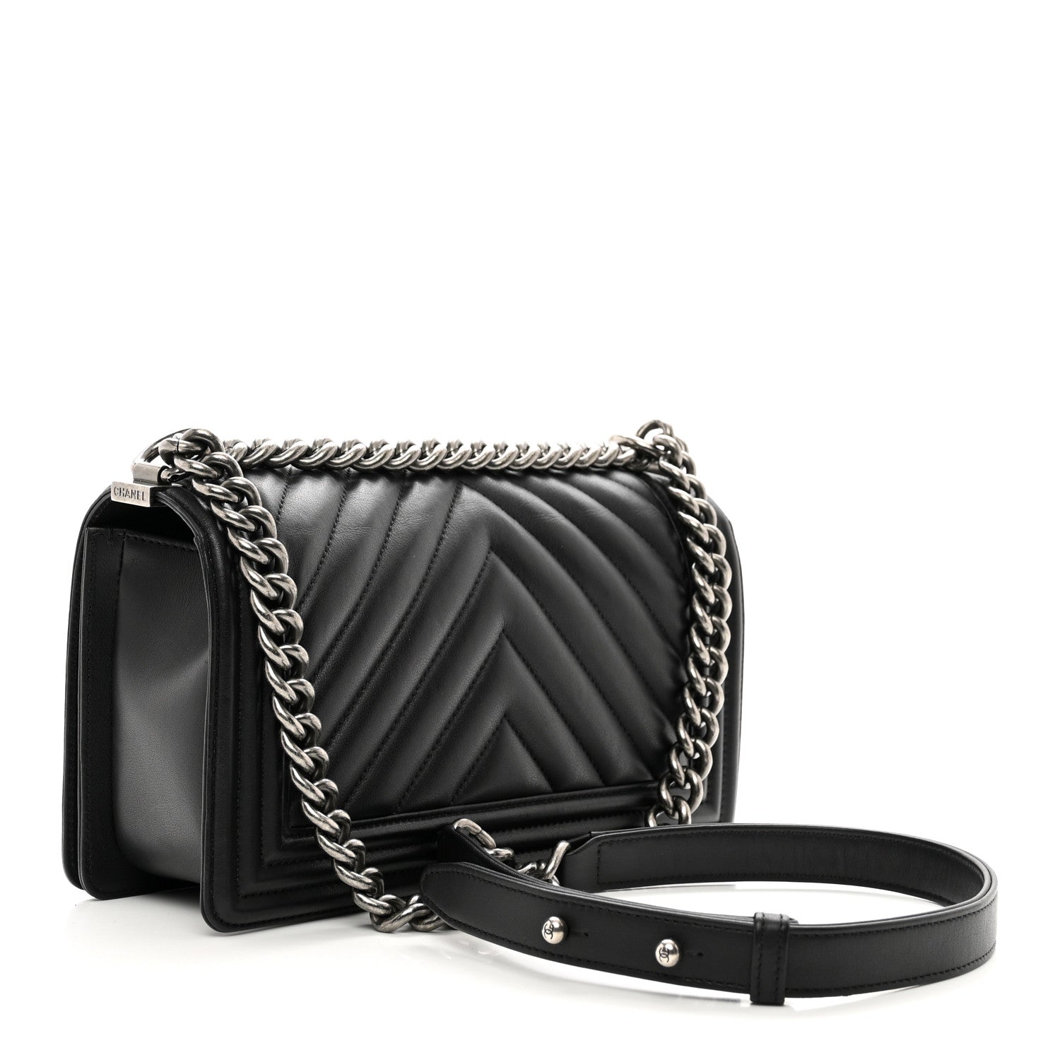 Chanel Calfskin Chevron Quilted Medium Boy Flap Black 3 of 11