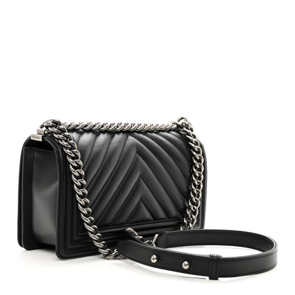 Chanel Calfskin Chevron Quilted Medium Boy Flap Black 3 of 11