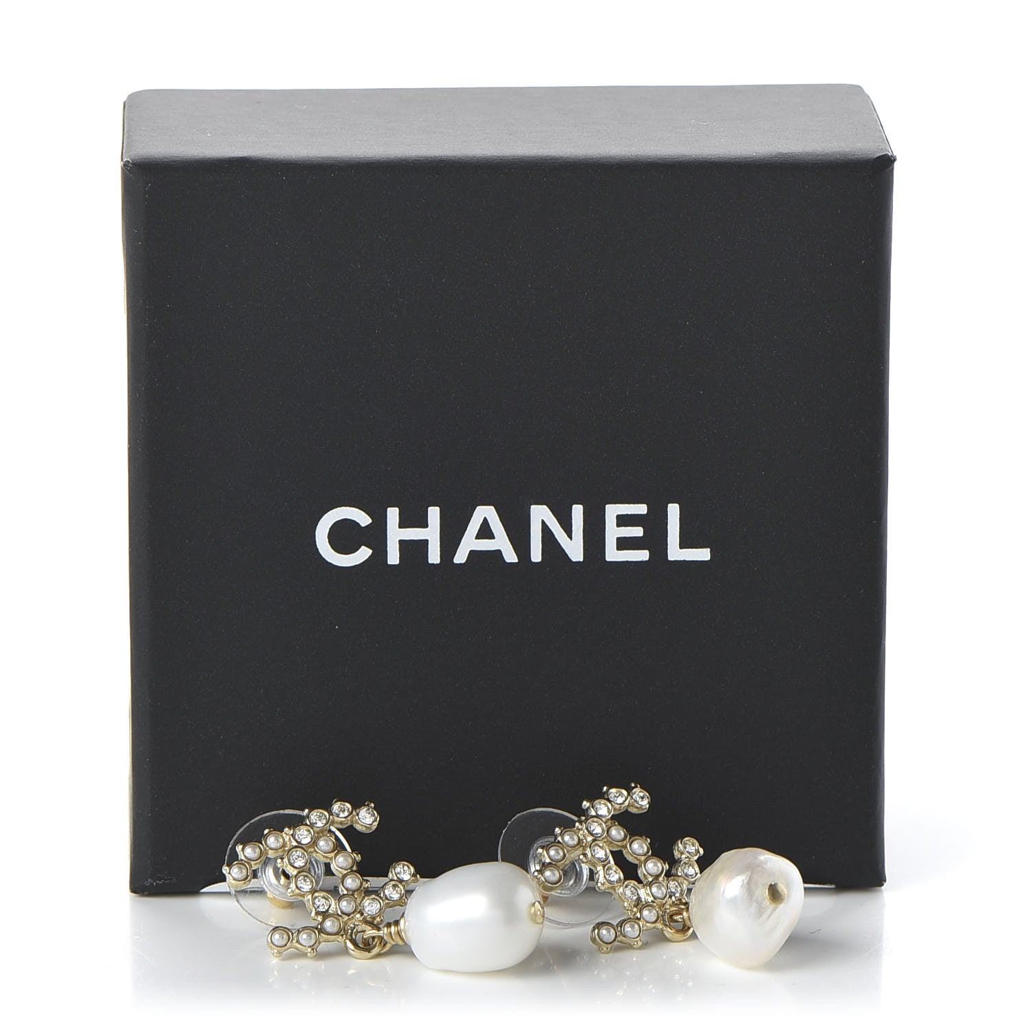 Chanel Crystal Pearl CC Drop Earrings Gold 5 of 5