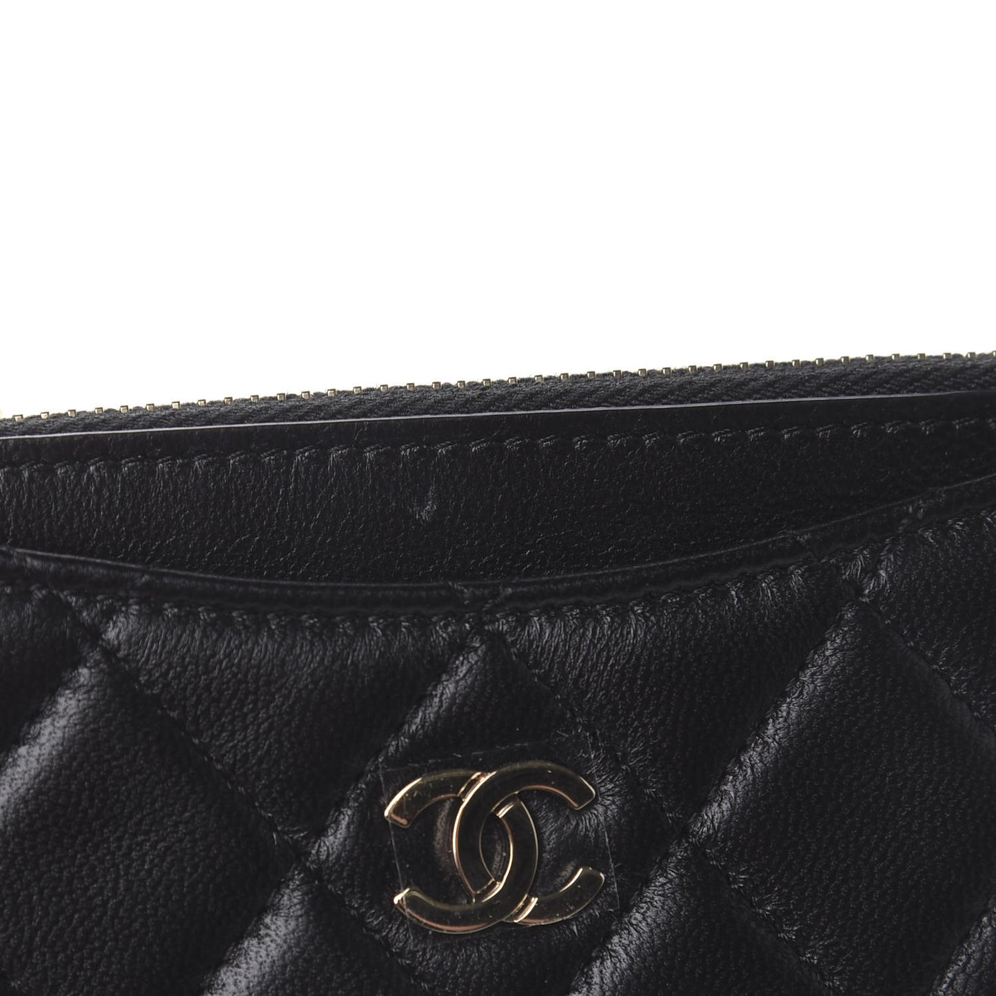 Lambskin Quilted Zip Card Holder Black