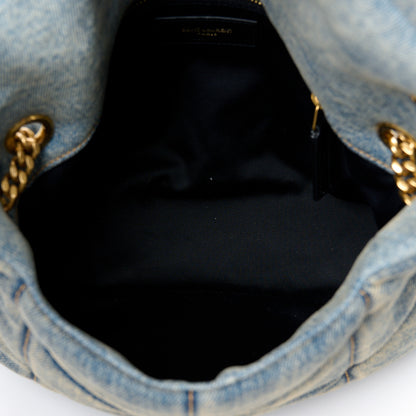 Saint Laurent Denim Quilted Small Loulou Puffer Monogram Chain Satchel Blue Cinnamon 5 of 10