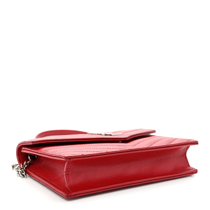 Saint Laurent Grain De Poudre Matelasse Chevron Monogram Envelope Chain Wallet  New Red 4 of 10