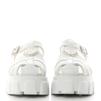 Prada Foam Rubber Metal Triangle Logo Monolith 55mm Cage Sandals 37 White 2 of 11