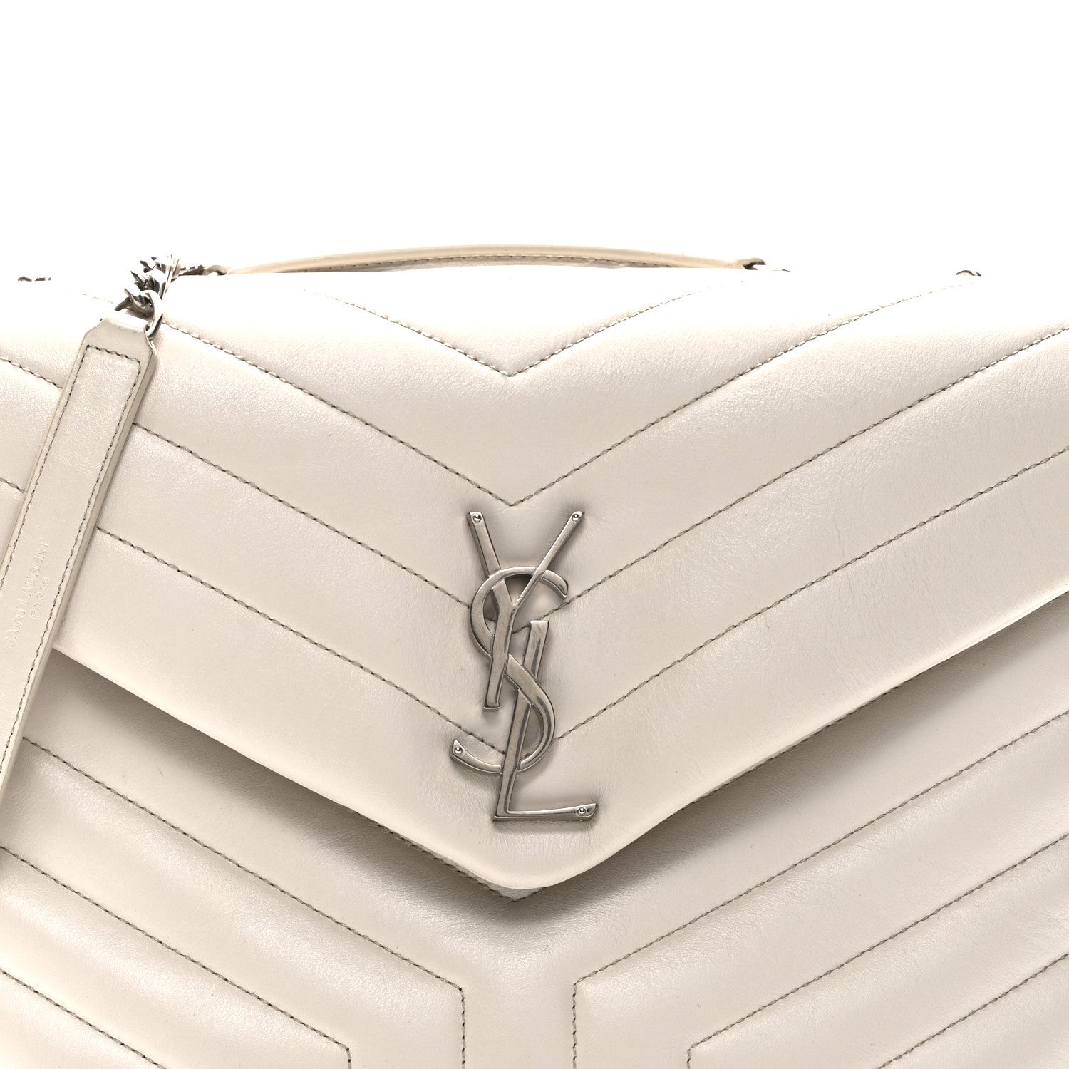 Saint Laurent Calfskin Y Quilted Monogram Medium Loulou Chain Satchel Crema Soft 8 of 11