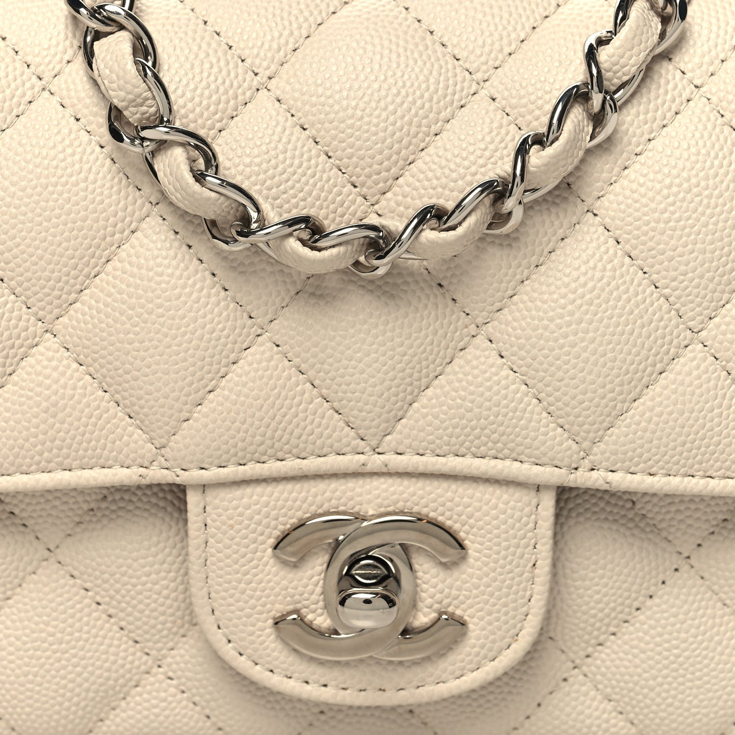 Caviar Quilted Mini Rectangular Flap Light Beige