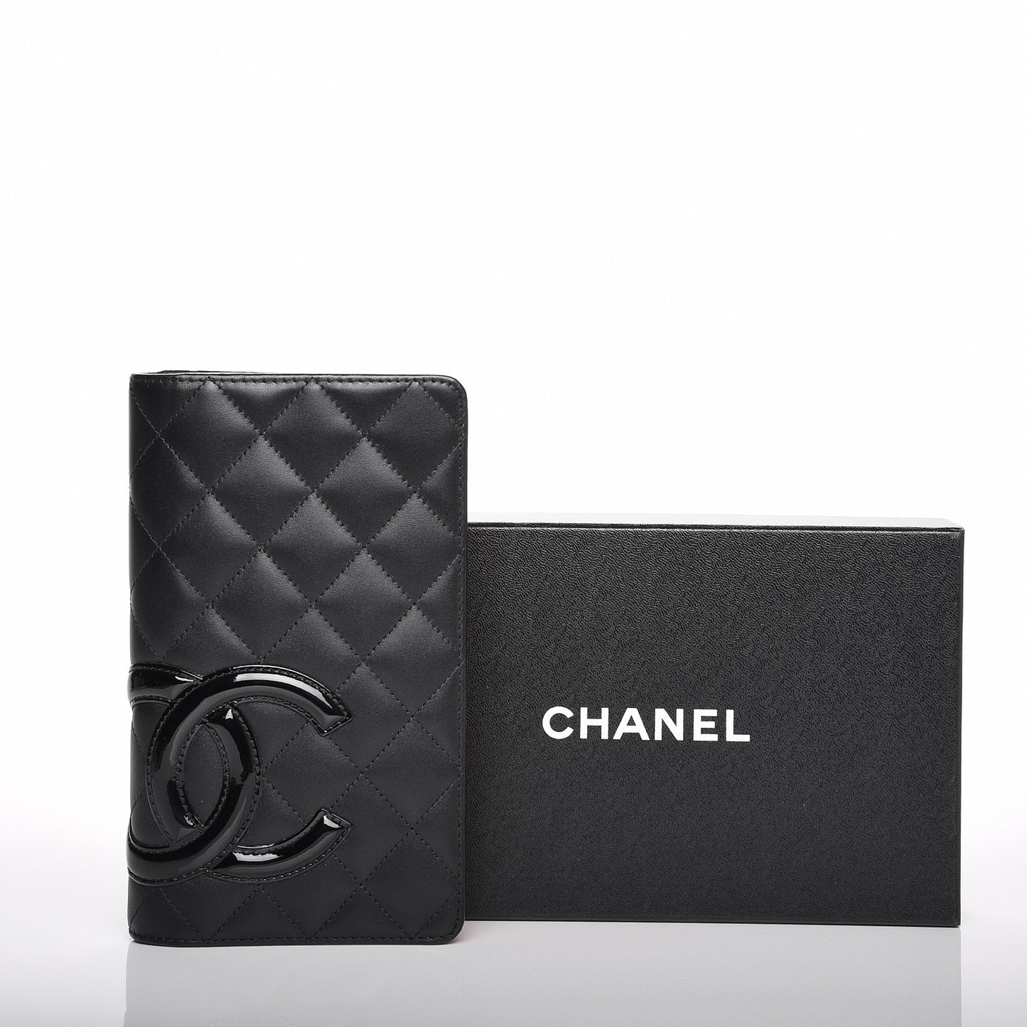 Calfskin Quilted Cambon Yen Wallet Black