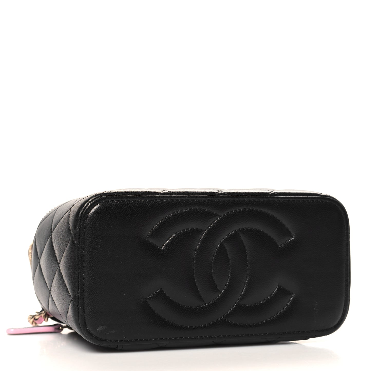 Lambskin Quilted Small Top Handle Vanity Case With Chain Black Lilac