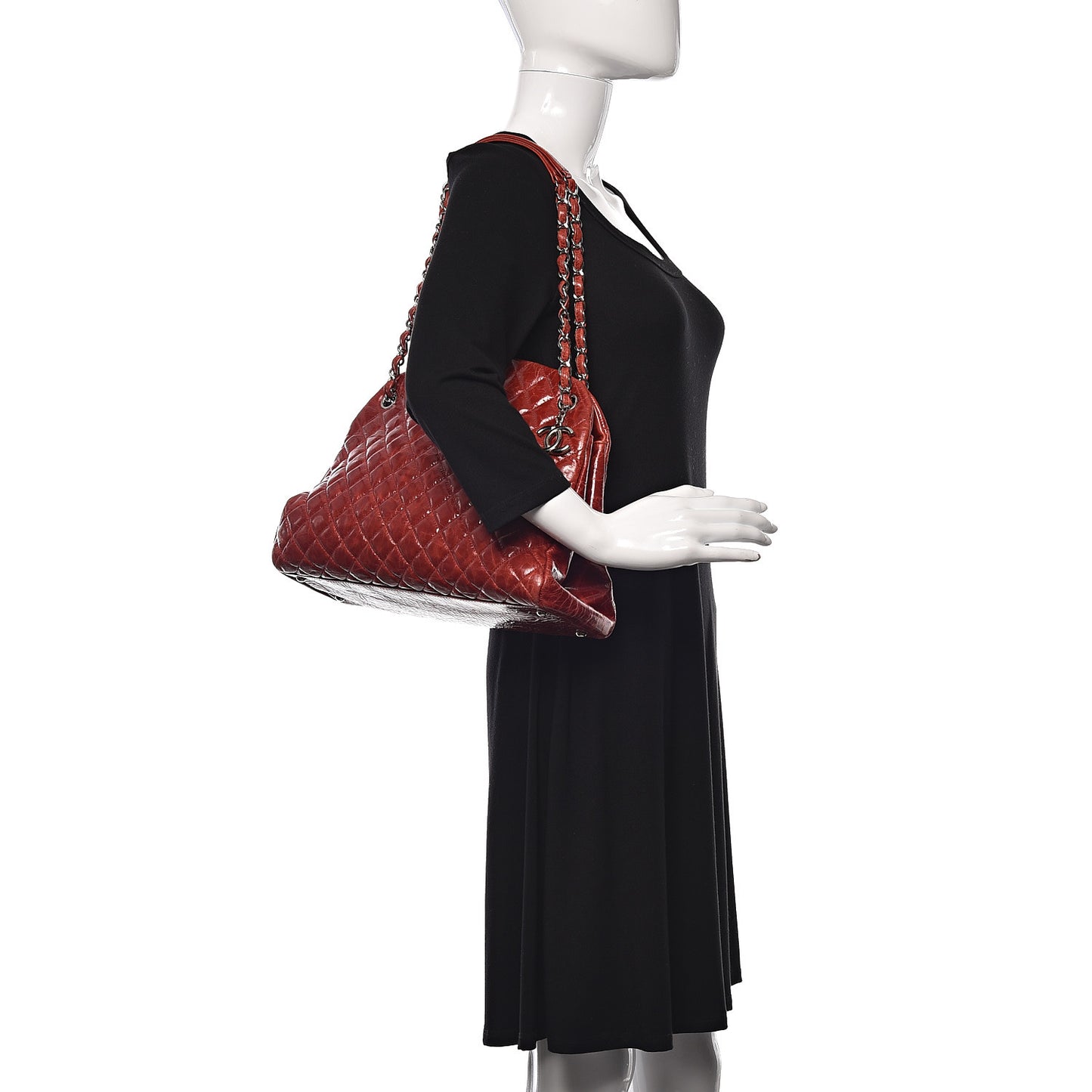 Glazed Calfskin Quilted Large Just Mademoiselle Bowling Bag Red