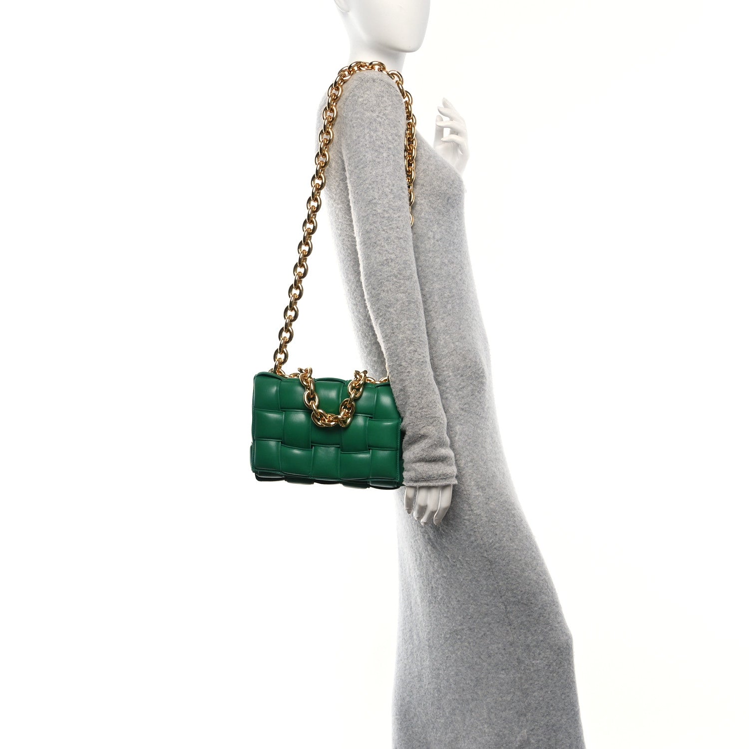 Bottega Veneta Lambskin Maxi Intreccio Padded Chain Cassette Crossbody Bag Racing Green 2 of 10