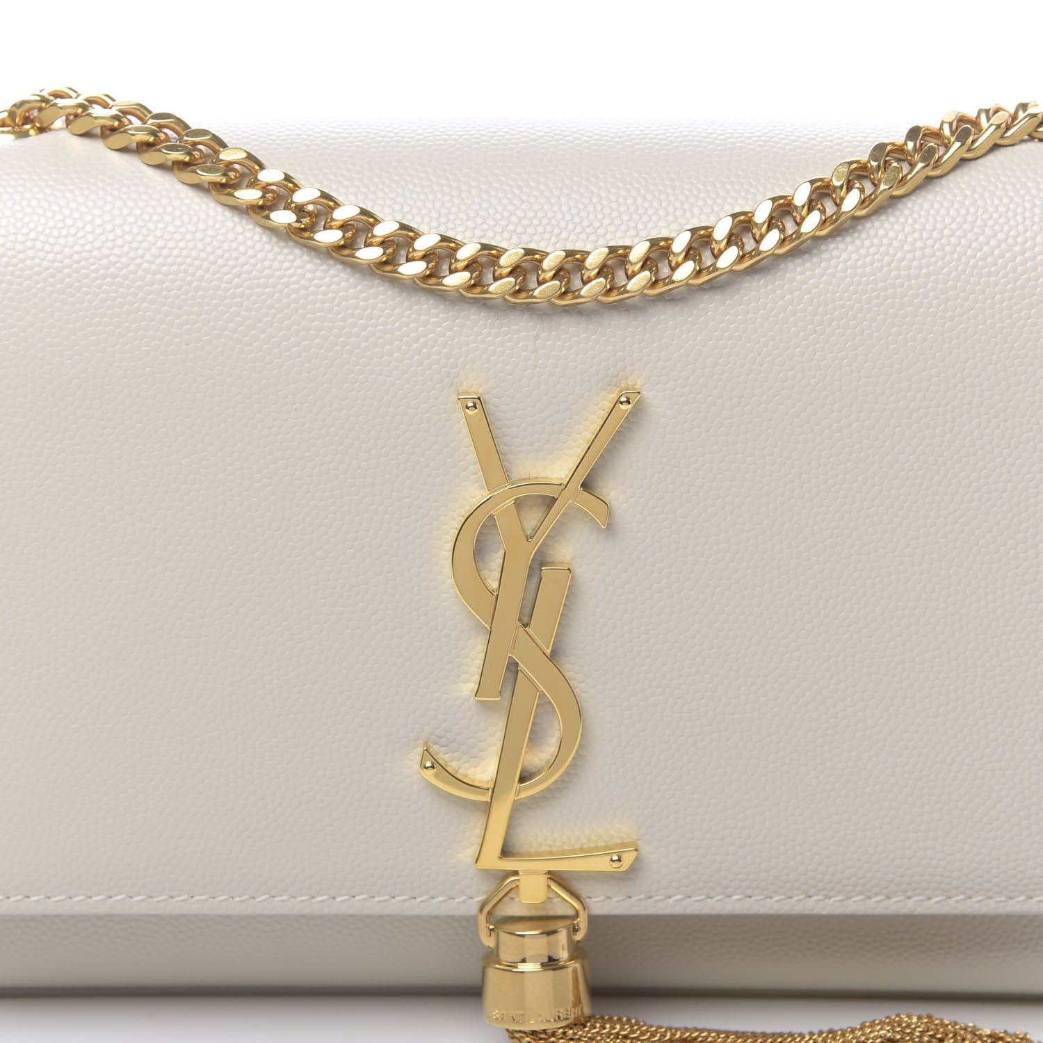 Saint Laurent Grain De Poudre Small Classic Monogram Kate Tassel Satchel Blanc Vintage 9 of 9