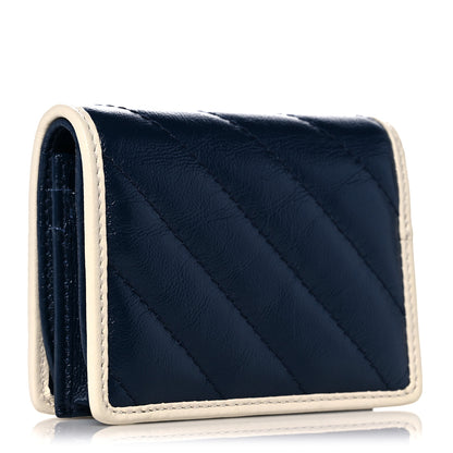 Gucci Vintage Effect Calfskin Matelasse Diagonal Torchon GG Marmont Card Case Wallet Blue Agata Mystic White 3 of 8