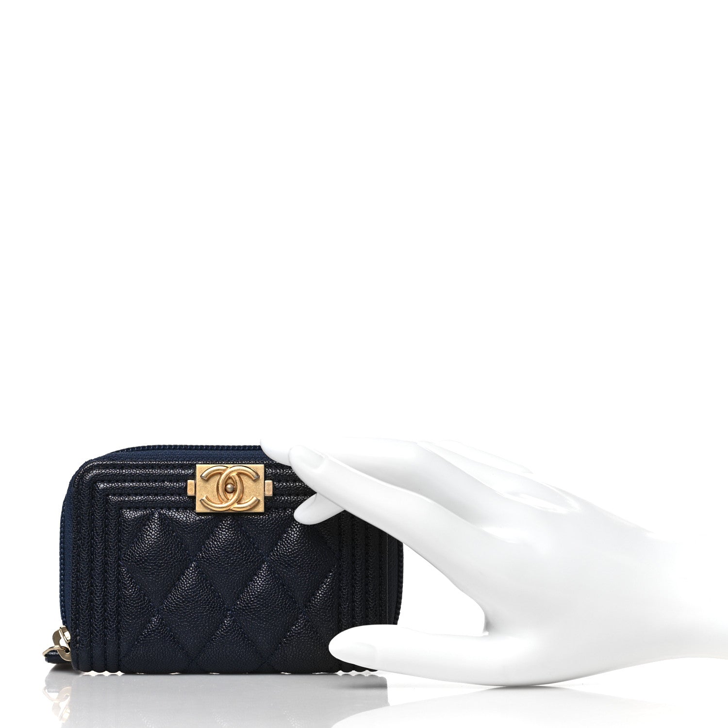 Chanel Caviar Quilted Boy Zip Around Coin Purse Wallet Navy Blue 2 of 7