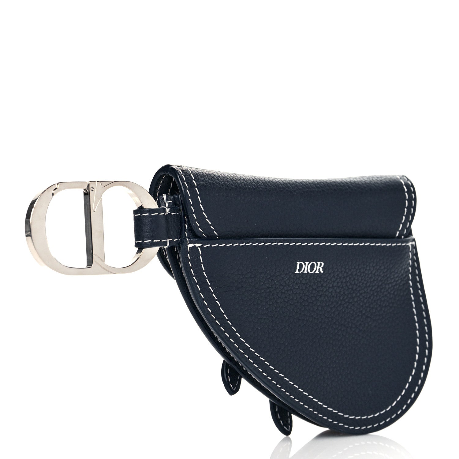 Christian Dior Grained Calfskin Saddle Mini Key Ring Navy Blue 3 of 9