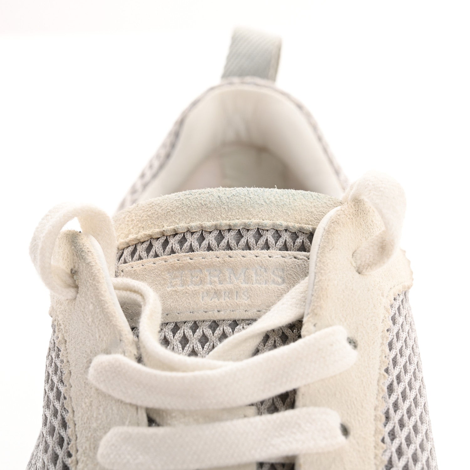 Hermes Air Mesh Suede Goatskin Bouncing Sneakers  38 Gris Lulea White 10 of 14