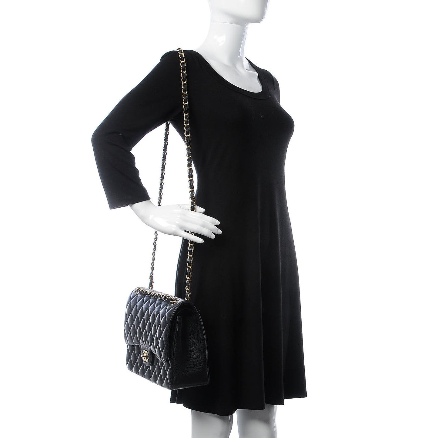 Caviar Quilted Jumbo Double Flap Black
