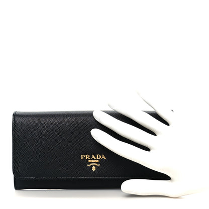 Prada Saffiano Metal Continental Flap Wallet Black 4 of 18