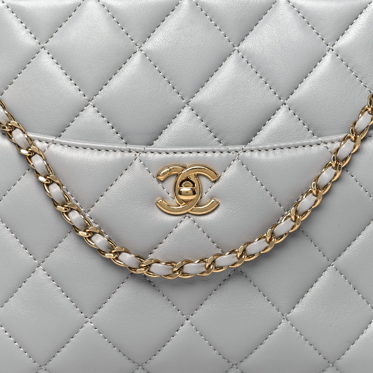 Chanel Shiny Lambskin Quilted Medium Camera Case Grey 8 of 10