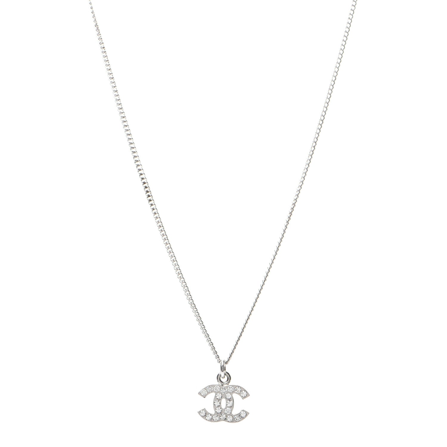 Chanel Crystal Timeless CC Necklace Silver 1 of 6