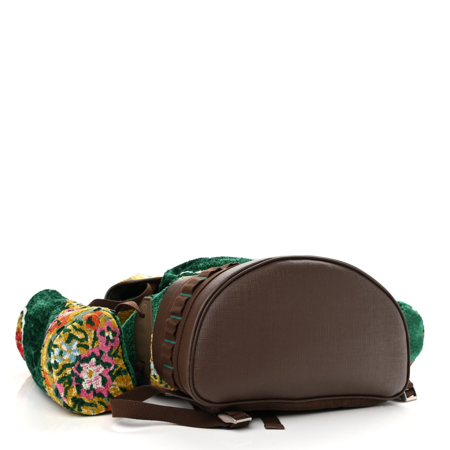 Velvet Jacquard Tapestry Script Logo Large Double Pocket Backpack Green Multicolor