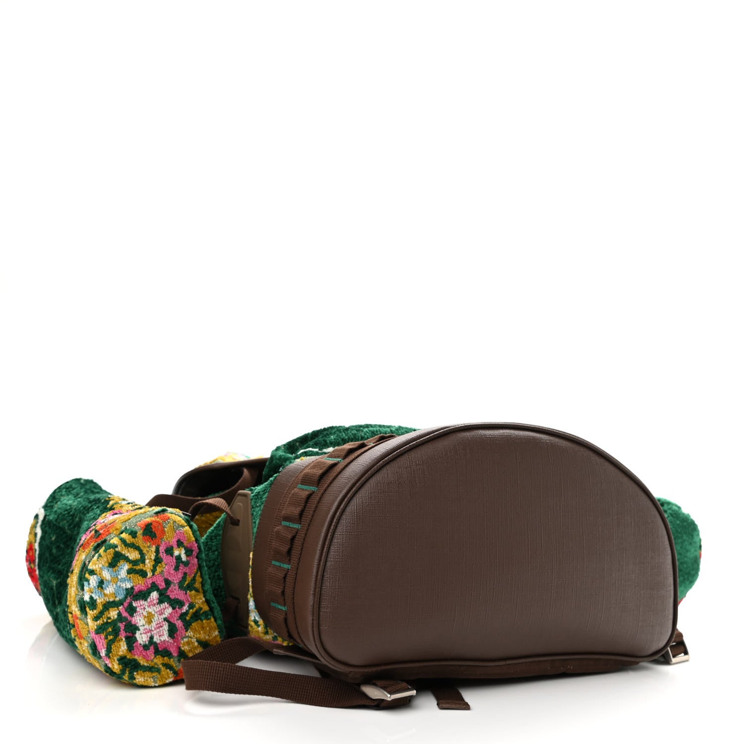 Gucci Velvet Jacquard Tapestry Script Logo Large Double Pocket Backpack Green Multicolor 5 of 12