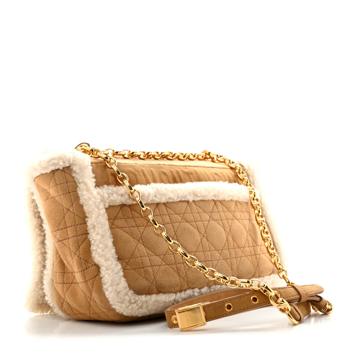 Christian Dior Shearling Cannage Large Caro Bag Camel 3 of 11