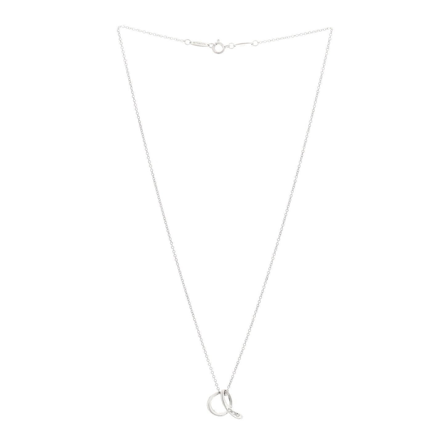 Sterling Silver Diamond Elsa Peretti Letter A Pendant Necklace