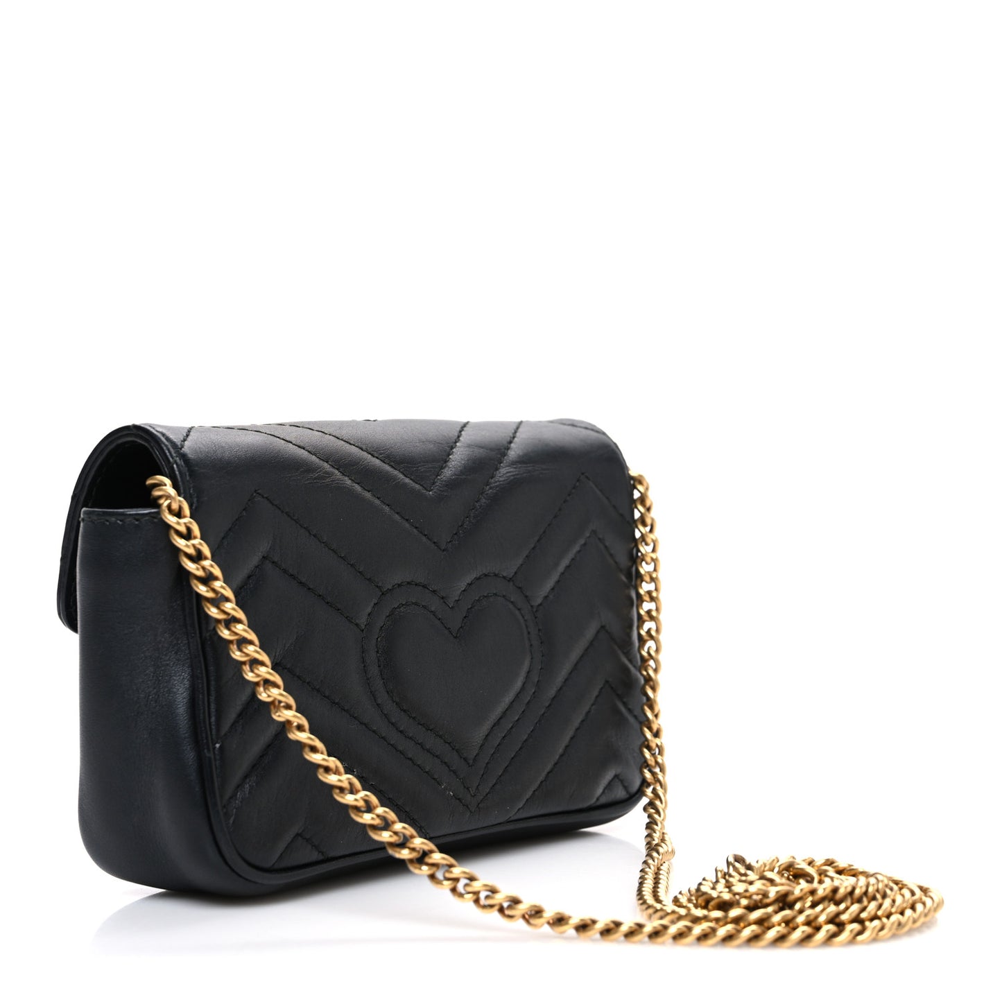 Calfskin Matelasse Super Mini GG Marmont Shoulder Bag Black Black