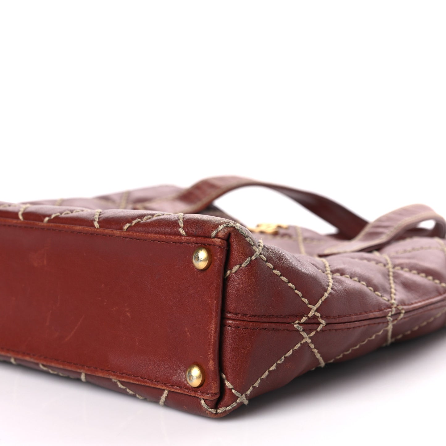 Calfskin Stitch Small Surpique Tote Brown