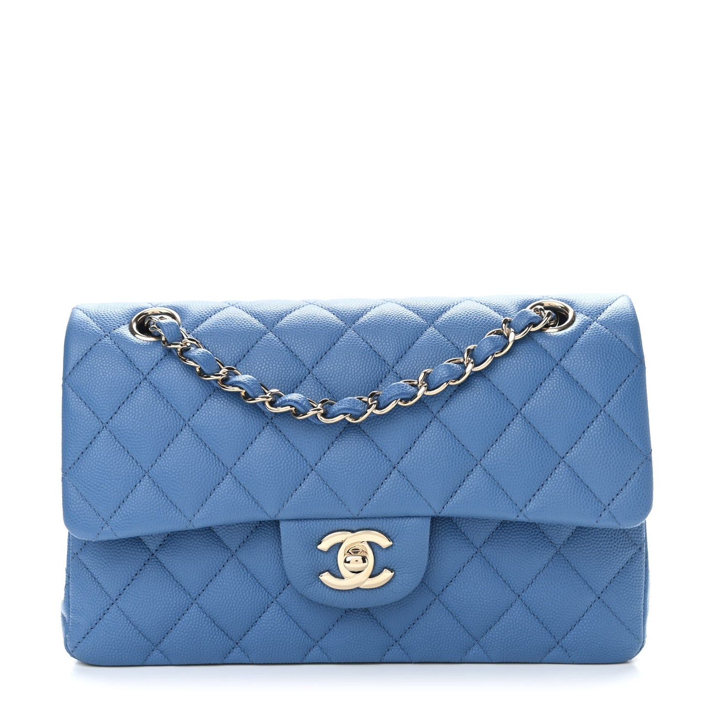 Caviar Quilted Small Double Flap Blue