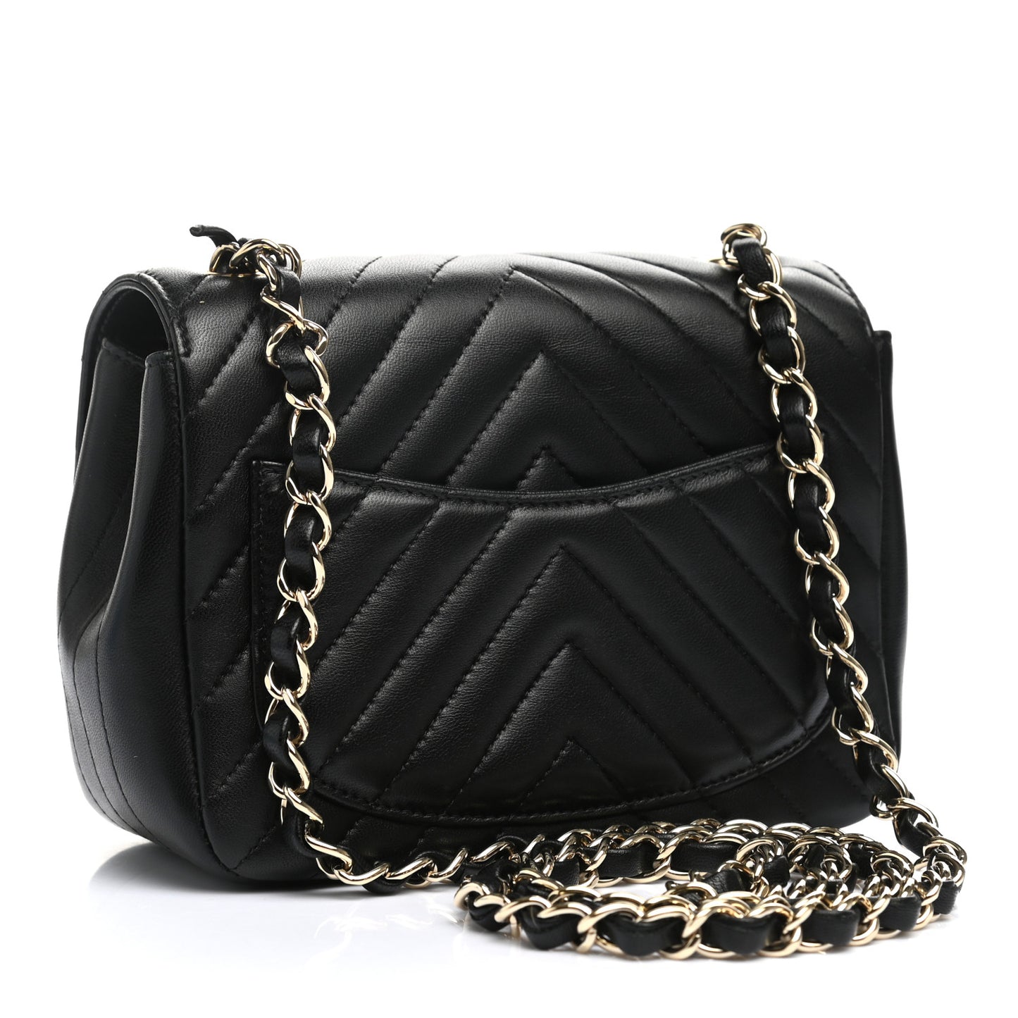 Lambskin Chevron Quilted Mini Square Flap Black
