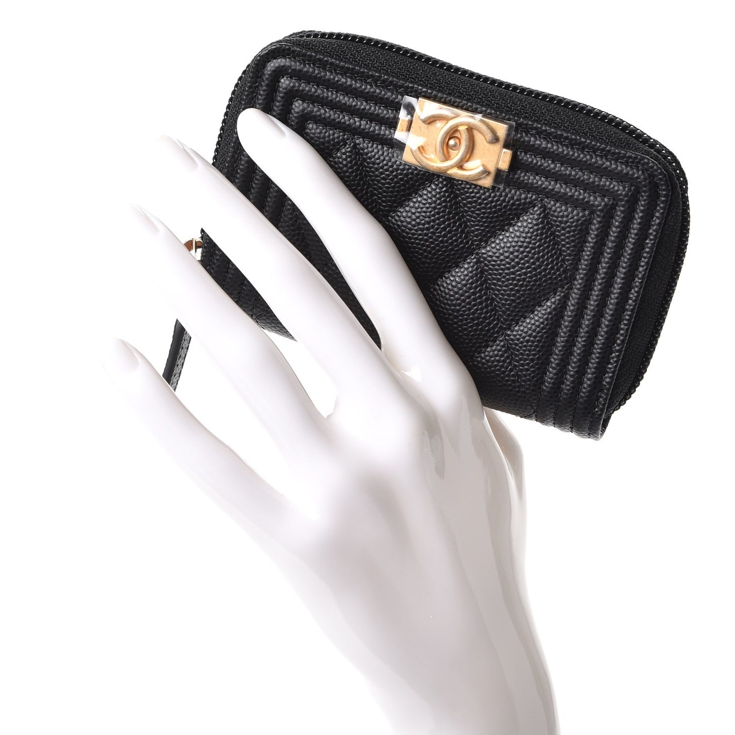 Caviar Quilted Boy Zip Around Coin Purse Wallet Black