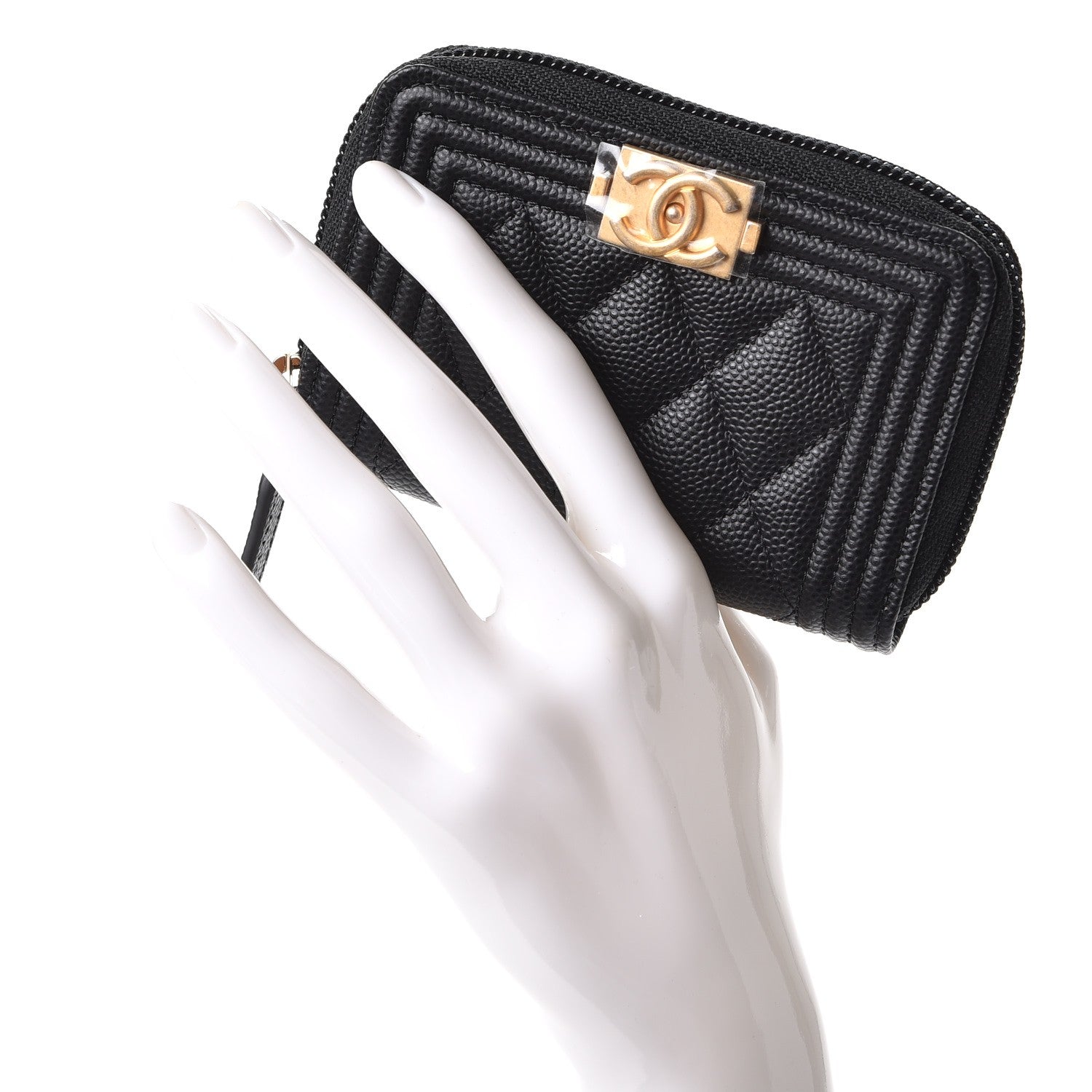 Chanel Caviar Quilted Boy Zip Around Coin Purse Wallet Black 2 of 8