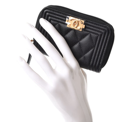 Chanel Caviar Quilted Boy Zip Around Coin Purse Wallet Black 2 of 8