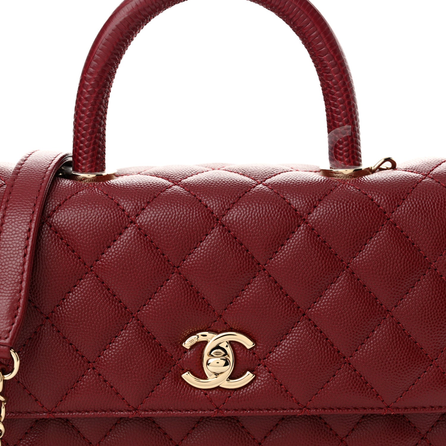 Chanel Caviar Lizard Embossed Quilted Mini Coco Handle Flap Burgundy 8 of 10