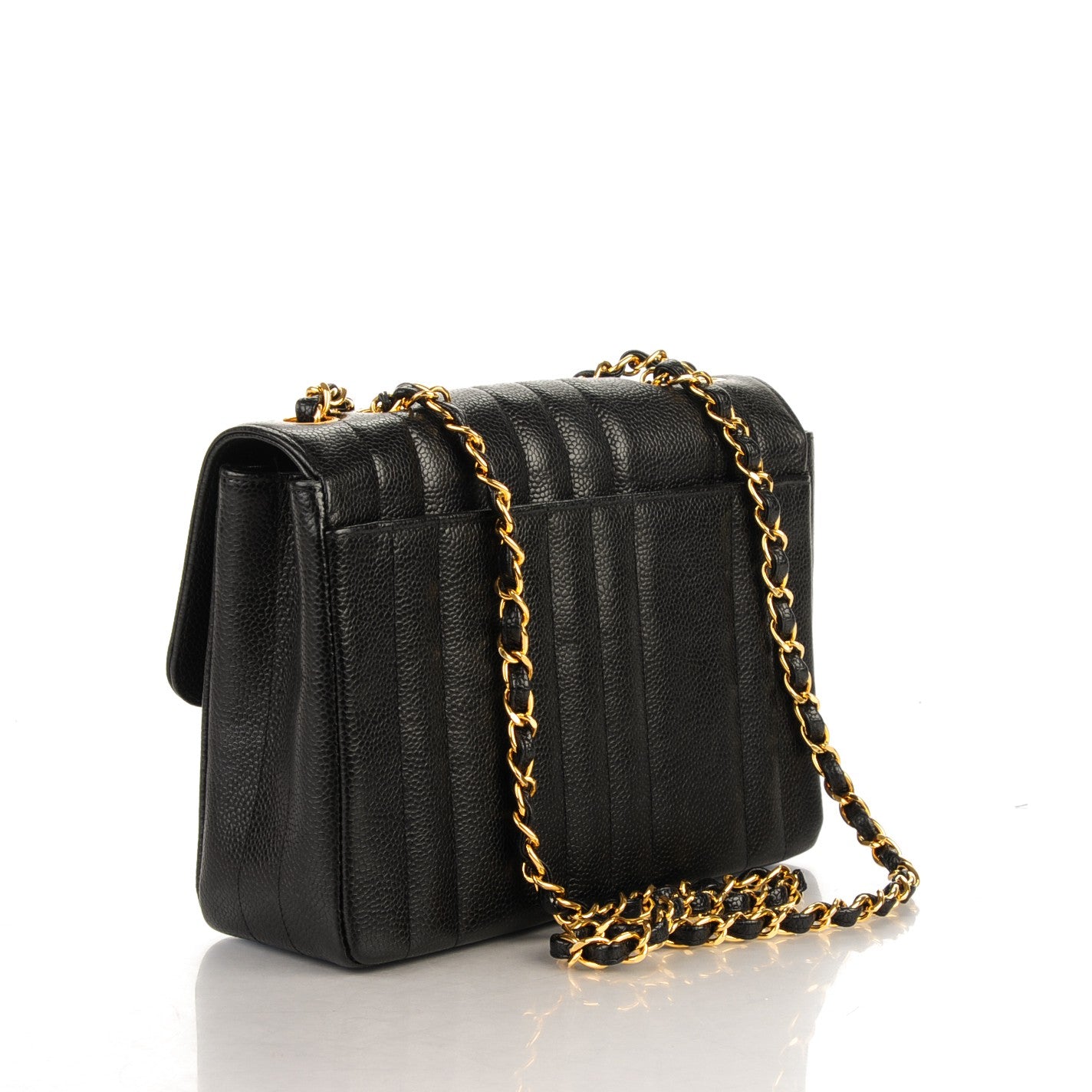 Caviar Vertical Quilt Small Single Flap Black