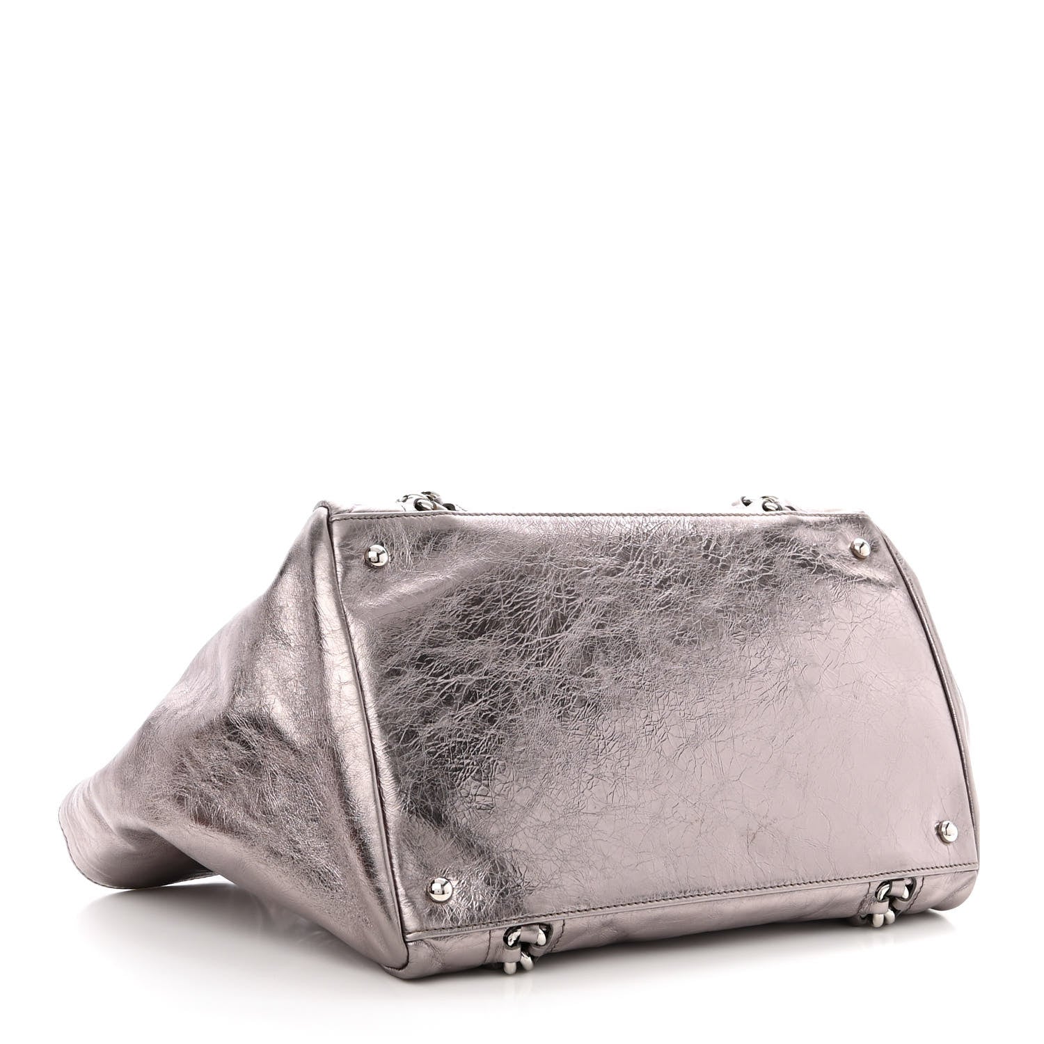 Chanel Metallic Cracked Calfskin Modern Chain Tote Dark Silver 4 of 10