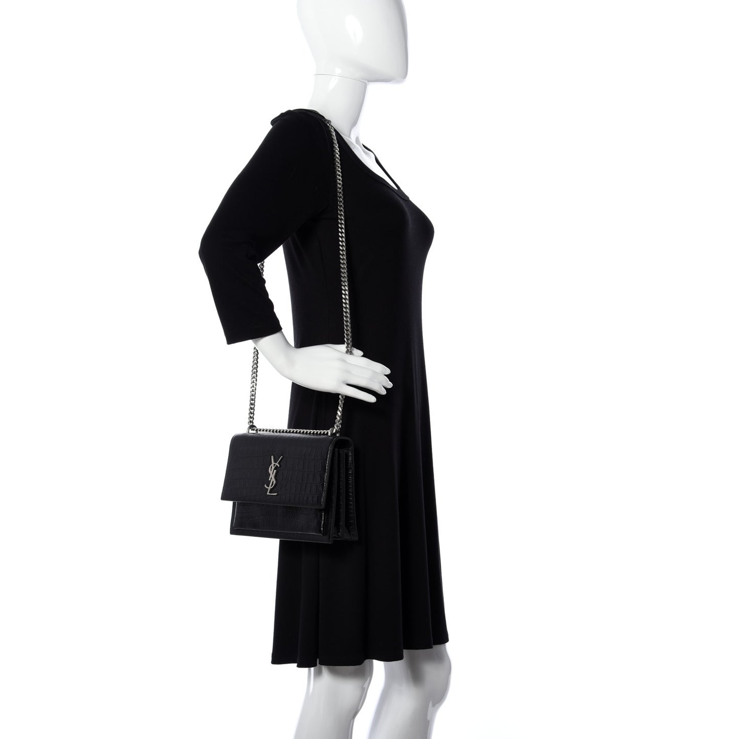 Calfskin Crocodile Embossed Medium Monogram Sunset Black