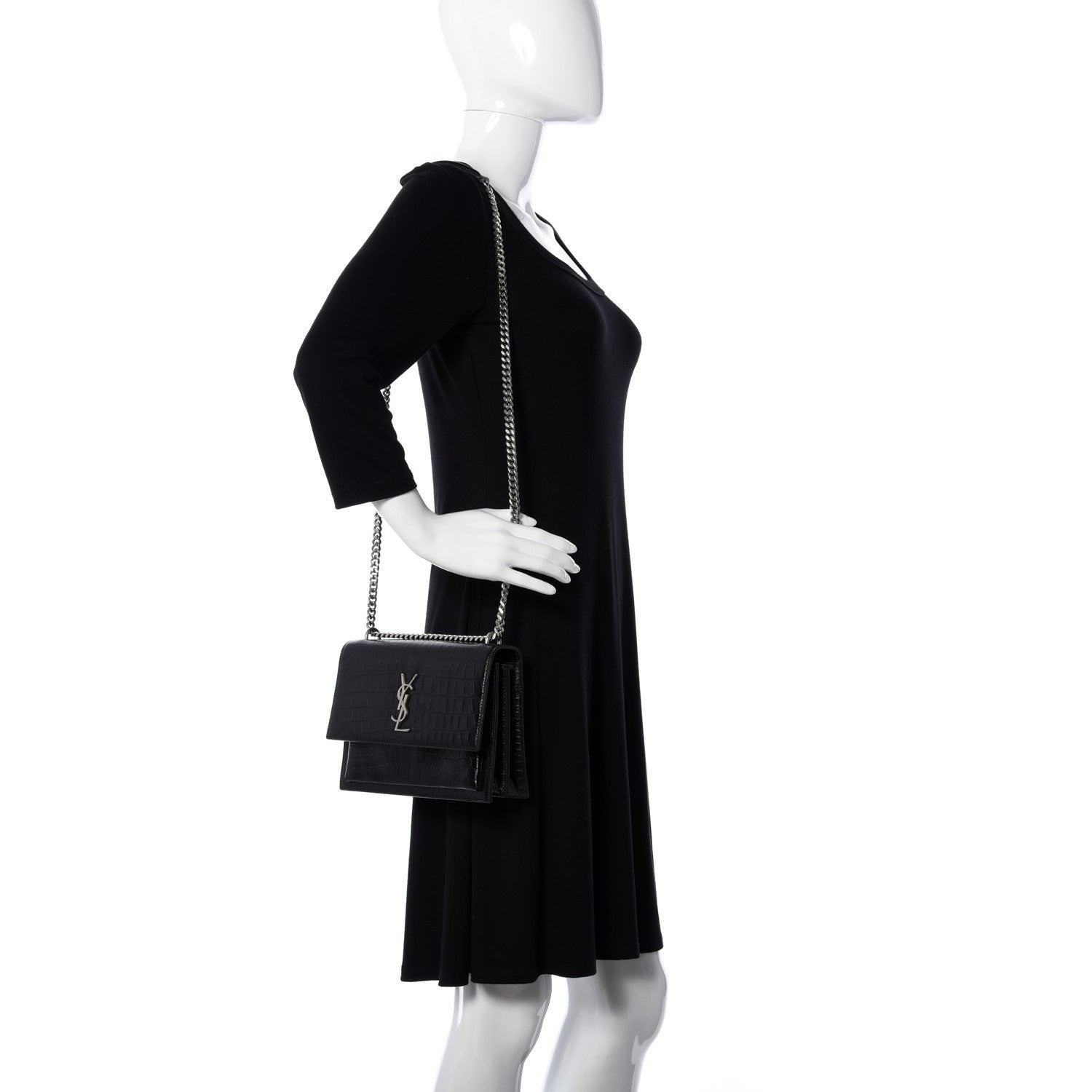 Saint Laurent Calfskin Crocodile Embossed Medium Monogram Sunset Black 2 of 8