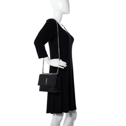 Saint Laurent Calfskin Crocodile Embossed Medium Monogram Sunset Black 2 of 8