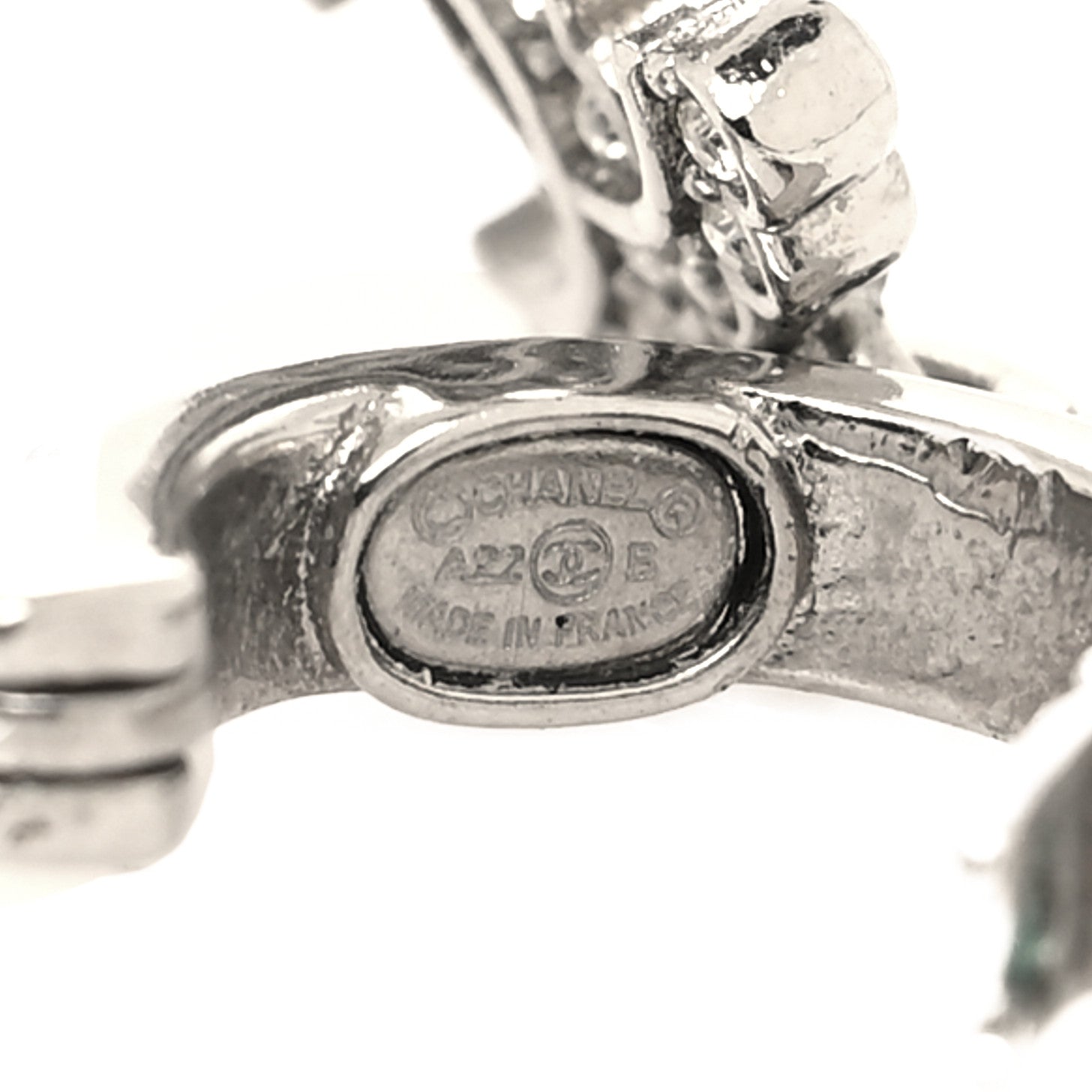 Chanel Metal Crystal CC Hoop Drop Earrings Silver 4 of 5
