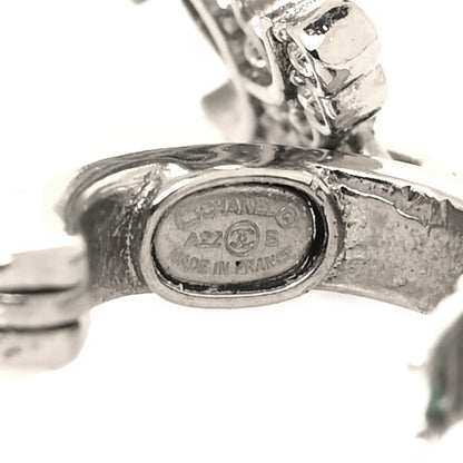 Chanel Metal Crystal CC Hoop Drop Earrings Silver 4 of 5