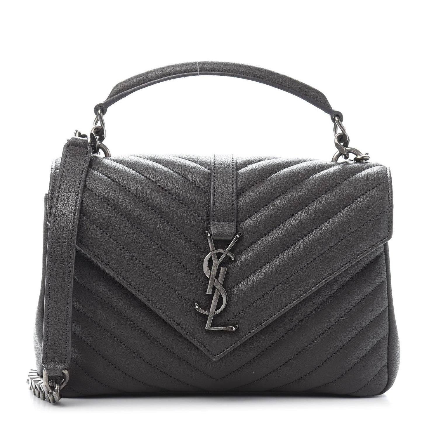 Sheepskin Matelasse Chevron Monogram Medium College Bag Asphalt