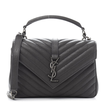 Saint Laurent Sheepskin Matelasse Chevron Monogram Medium College Bag Asphalt 1 of 10