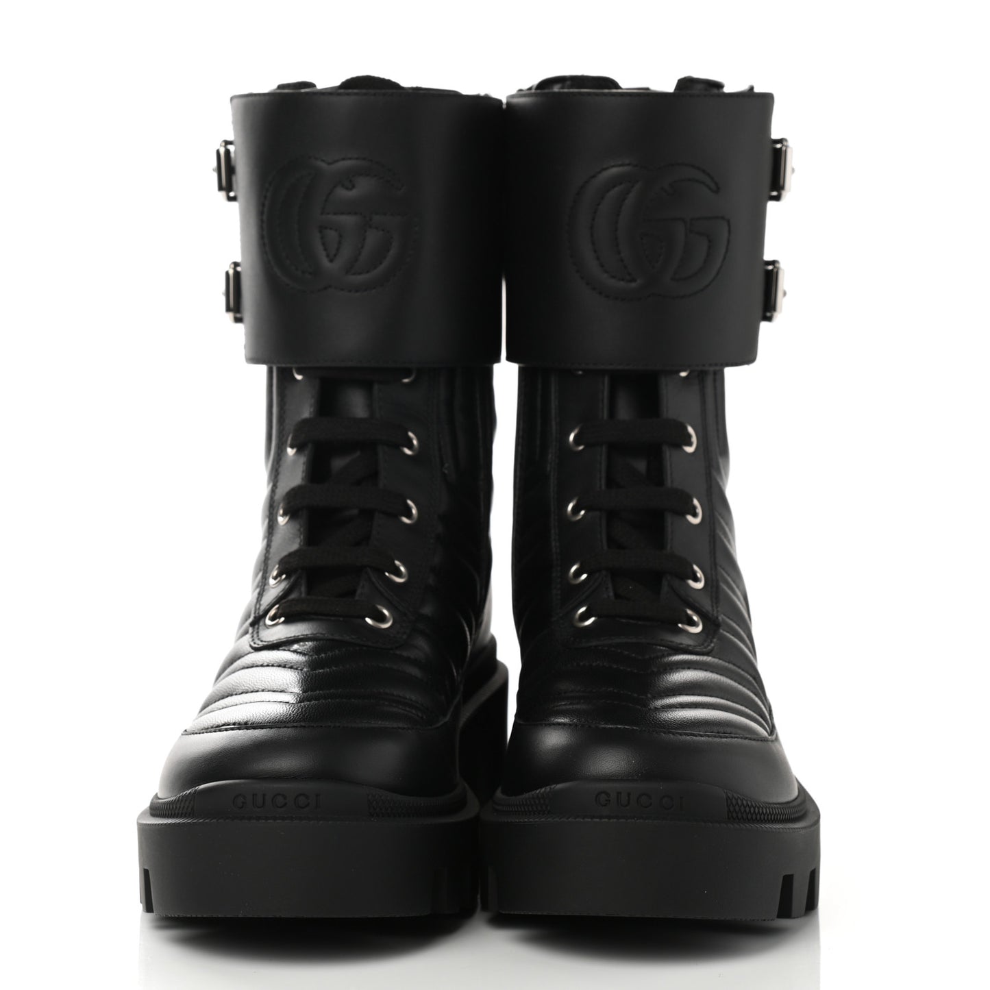 Nappa Frances GG Matelasse Platform Combat Boots 36 Black