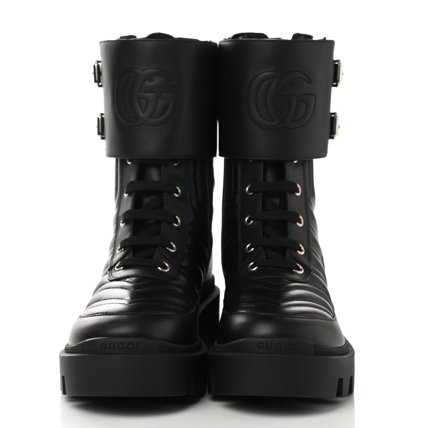 Gucci Nappa Frances GG Matelasse Platform Combat Boots 36 Black 2 of 9