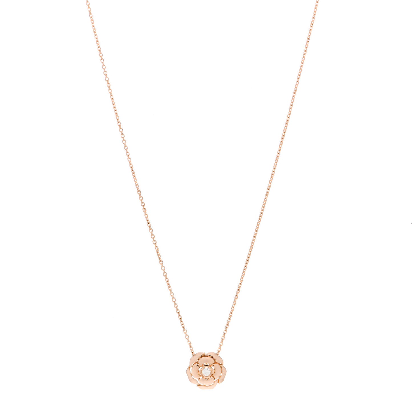 18K Rose Gold Diamond Extrait de Camelia Pendant Necklace