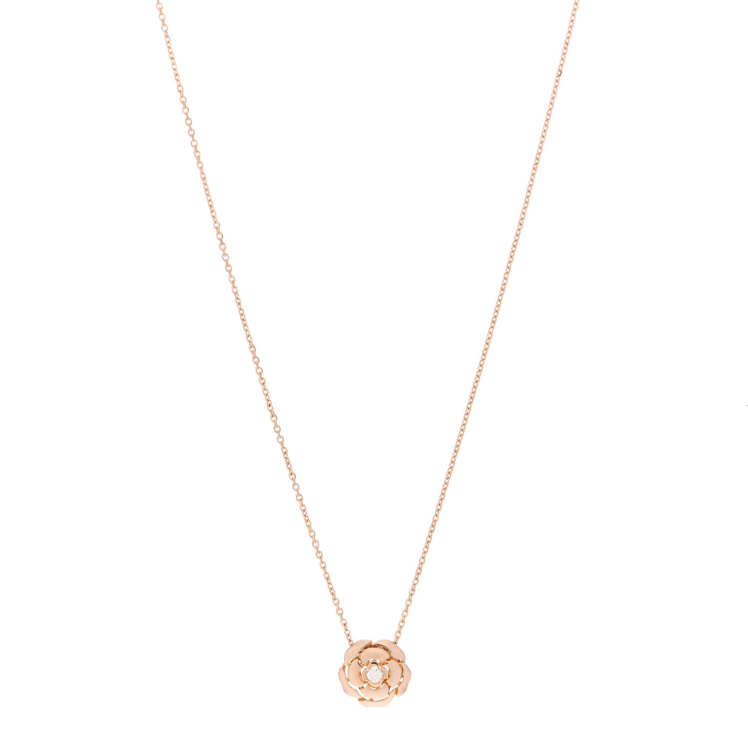 Chanel 18K Rose Gold Diamond Extrait de Camelia Pendant Necklace 1 of 4