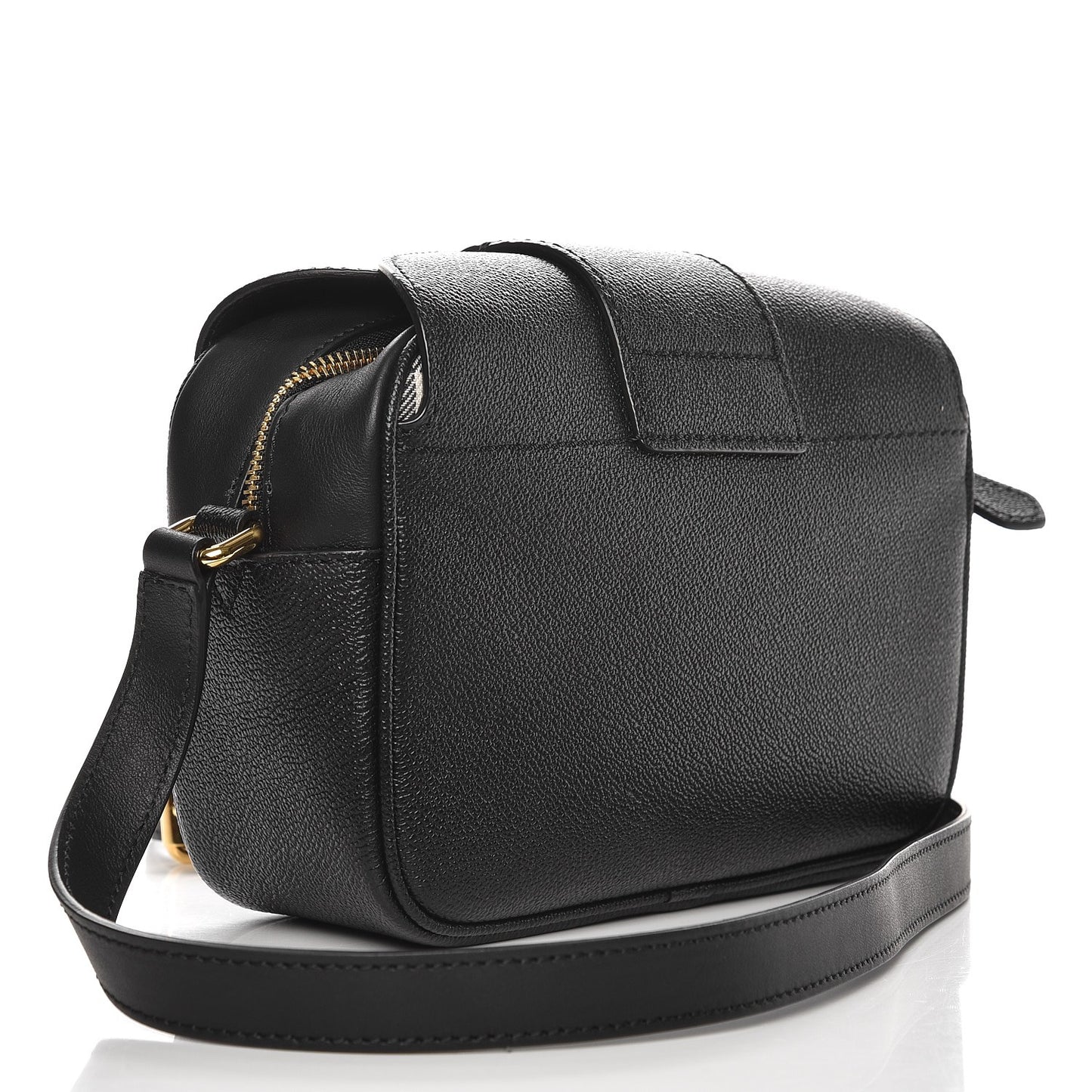 Soft Grain Calfskin Small Buckle Zip Bag Black