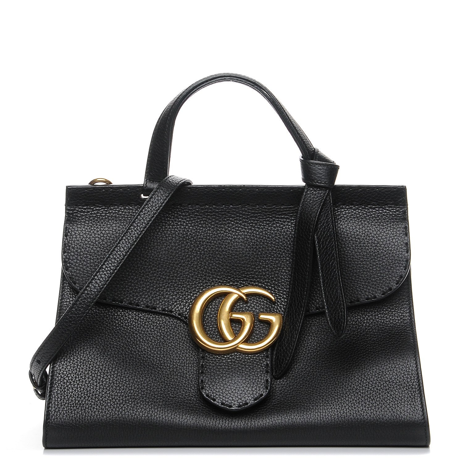 Gucci Calfskin Small GG Marmont Top Handle Bag Black 1 of 8